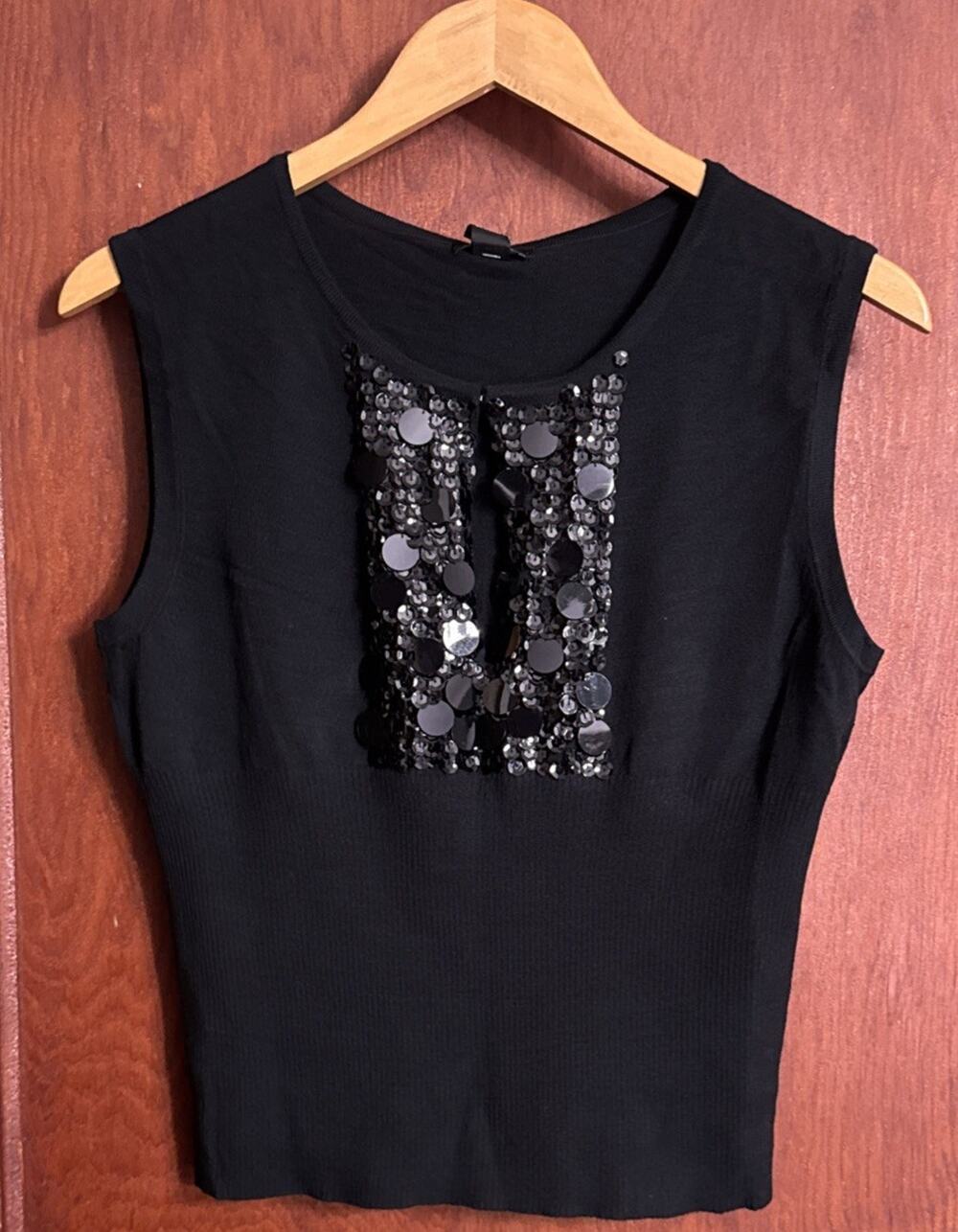 Q.U.E. Womens Large Black Sequin Embellished Sleeveless Knit Top NWT Party